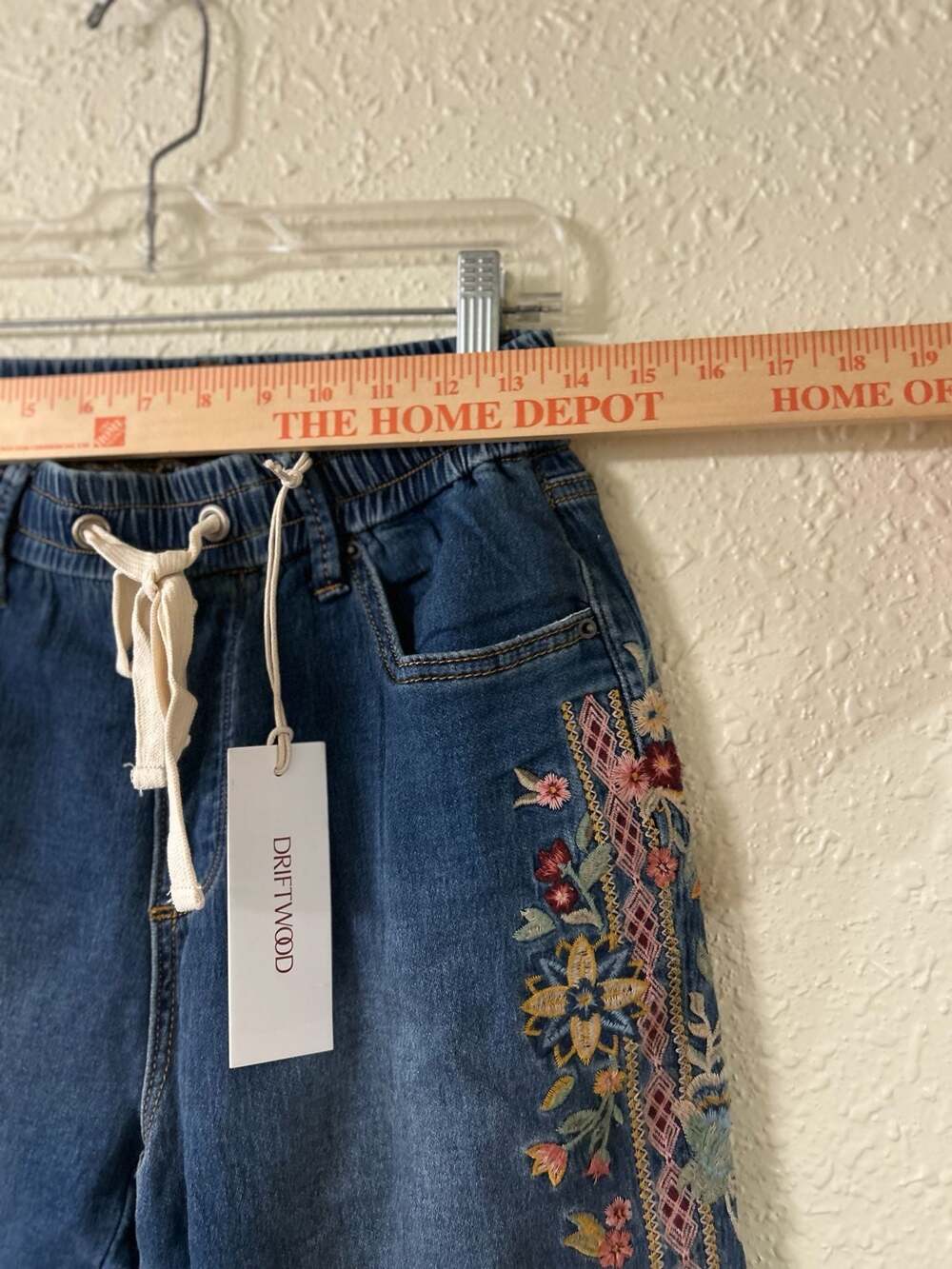 Driftwood Summer Vines Floral Embroidered Drawstring Denim Jogger - Picture 4 of 7